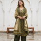 Green Printed Cotton A-line Suit Set
