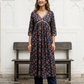 Blue Floral printed Muslin kurta set with pittan work
