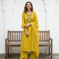 Yellow Mul Cotton Suit Set with hand katha work