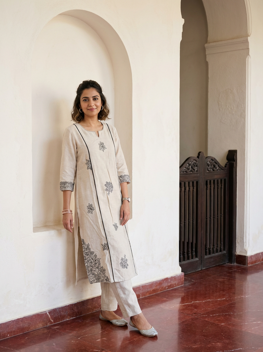 Beige A-Line Cotton Flex Kurta