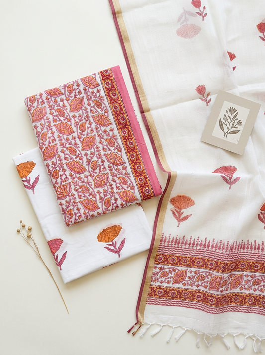 Kota Doriya Dupatta Cotton Block Printed Unstitched Suit Set