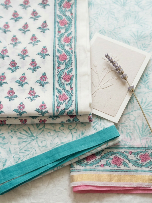 Kota Doriya Dupatta Cotton Block Printed Unstitched Suit Set