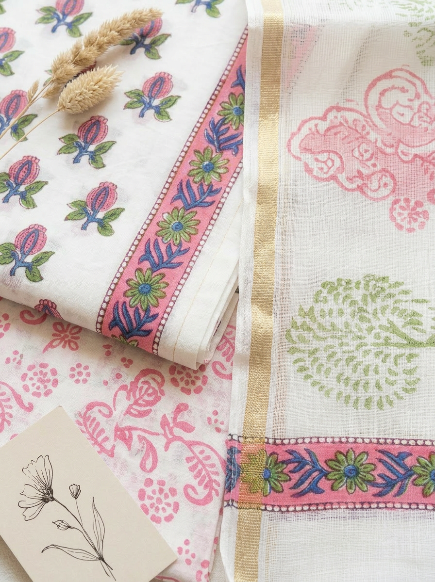 Kota Doriya Dupatta Cotton Block Printed Unstitched Suit Set