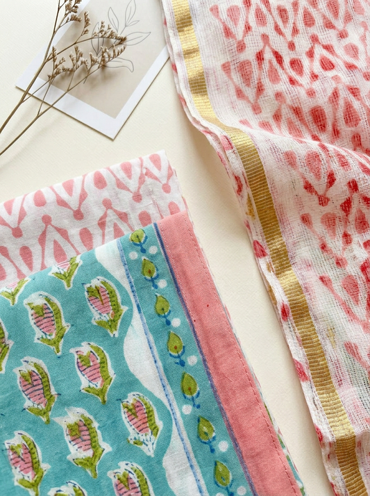 Kota Doriya Dupatta Cotton Block Printed Unstitched Suit Set