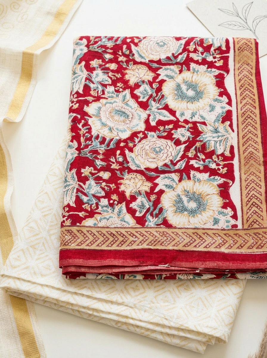 Kota Doriya Dupatta Cotton Block Printed Unstitched Suit Set