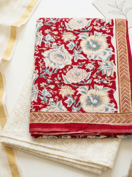 Kota Doriya Dupatta Cotton Block Printed Unstitched Suit Set