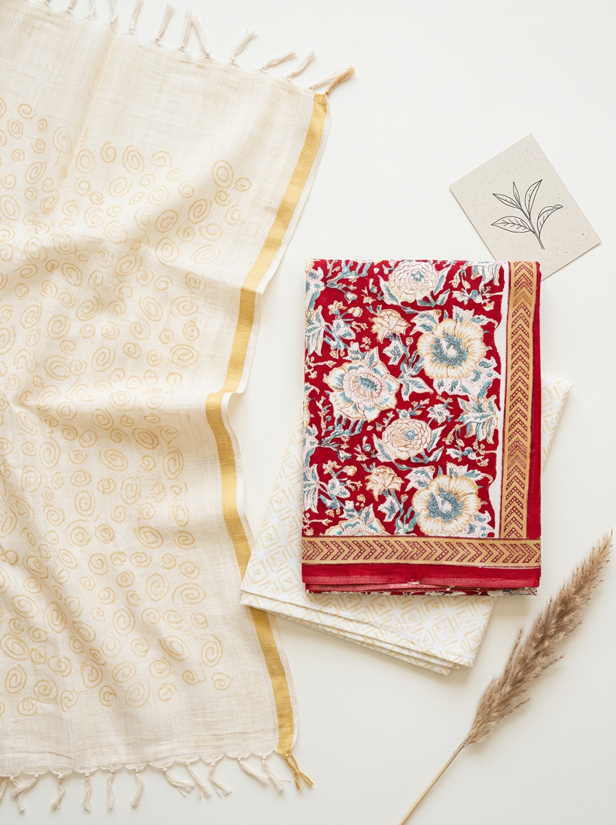 Kota Doriya Dupatta Cotton Block Printed Unstitched Suit Set