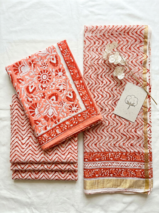 Kota Doriya Dupatta Cotton Block Printed Unstitched Suit Set