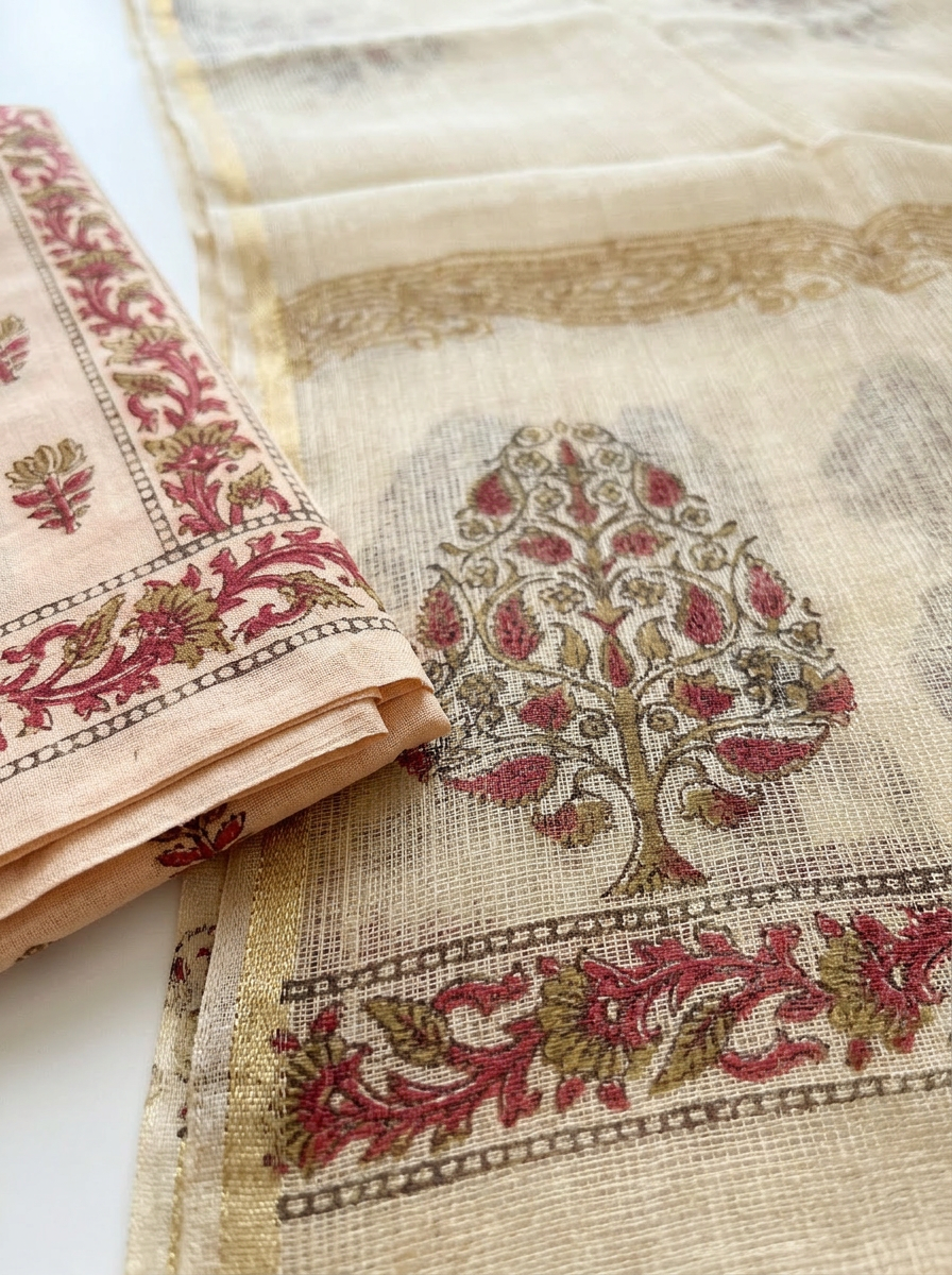 Kota Doriya Dupatta Cotton Block Printed Unstitched Suit Set