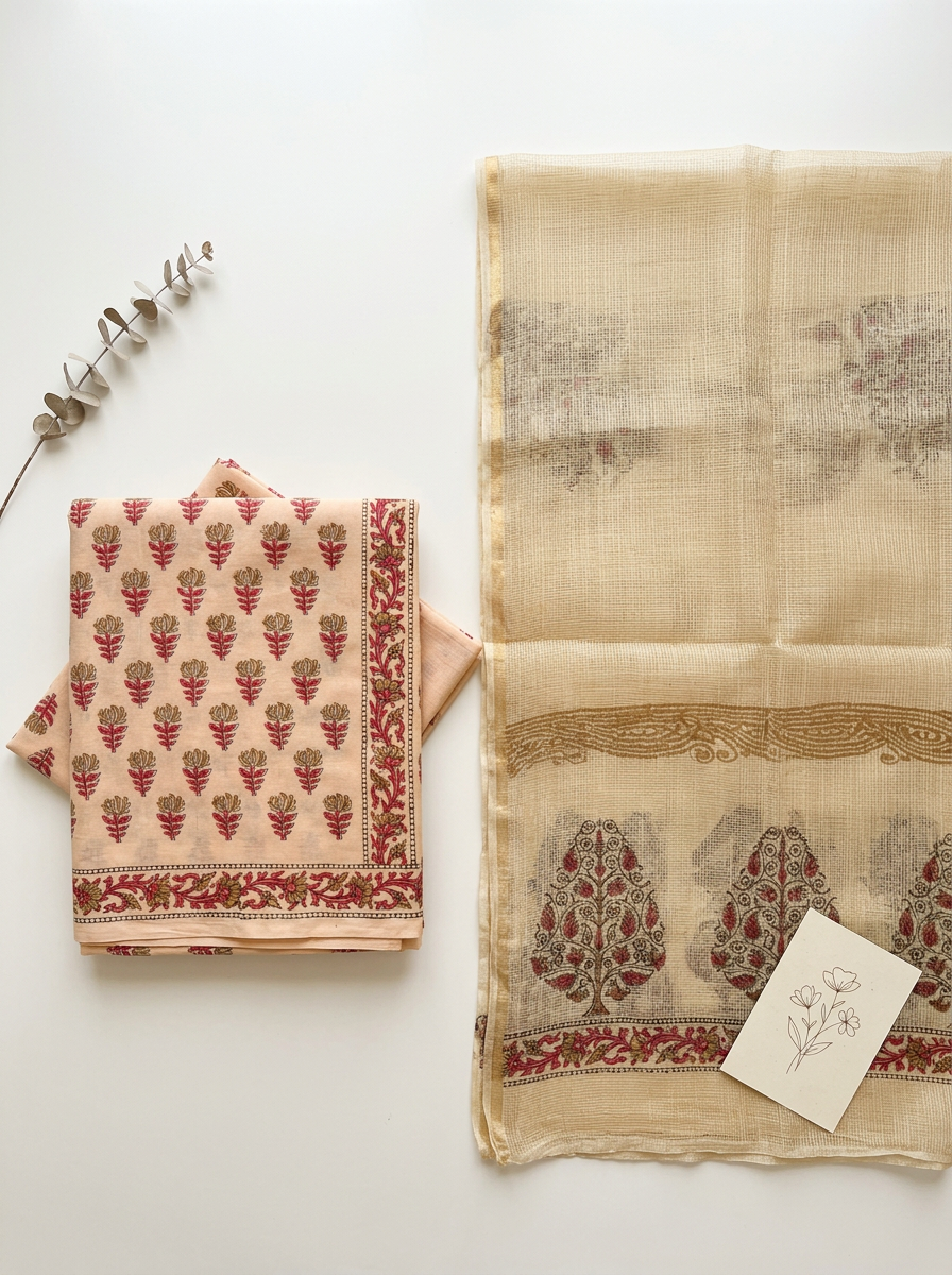 Kota Doriya Dupatta Cotton Block Printed Unstitched Suit Set