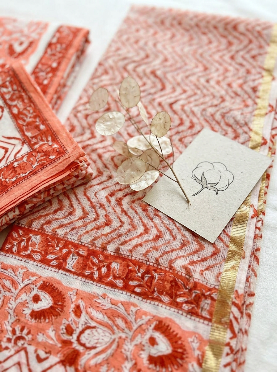 Kota Doriya Dupatta Cotton Block Printed Unstitched Suit Set