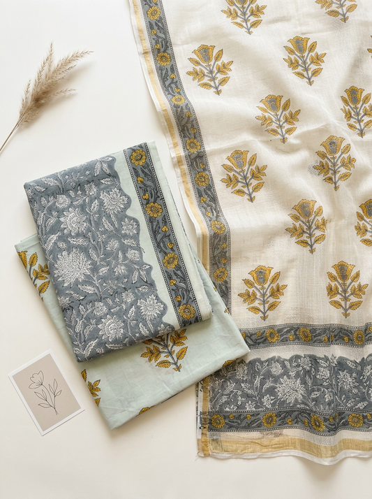 Kota Doriya Dupatta Cotton Block Printed Unstitched Suit Set