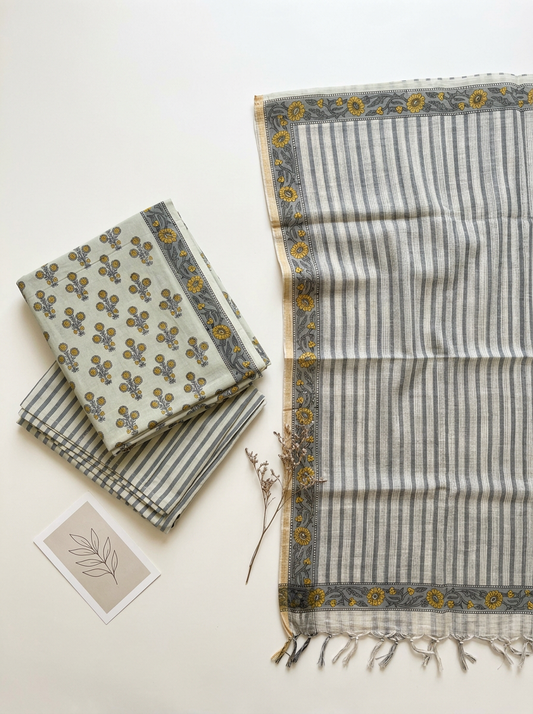 Kota Doriya Dupatta Cotton Block Printed Unstitched Suit Set