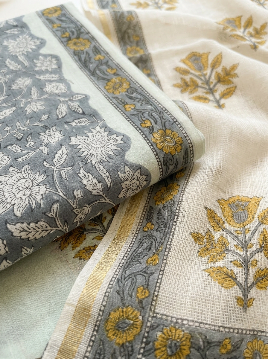 Kota Doriya Dupatta Cotton Block Printed Unstitched Suit Set