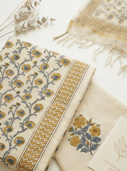 Kota Doriya Dupatta Cotton Block Printed Unstitched Suit Set