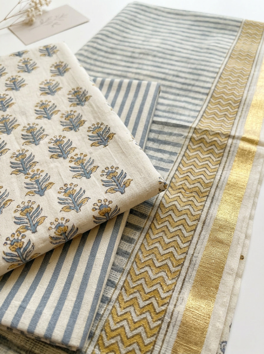 Kota Doriya Dupatta Cotton Block Printed Unstitched Suit Set