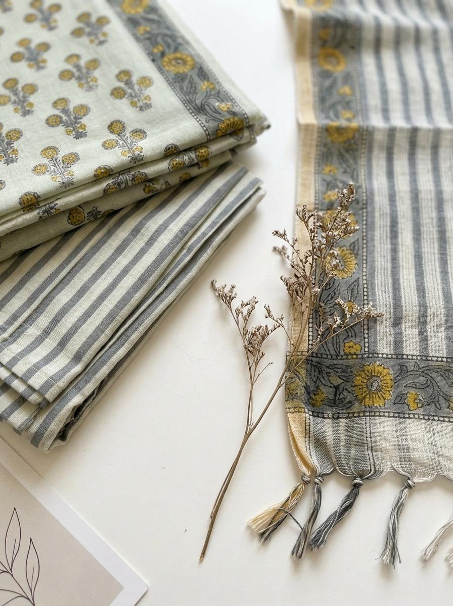 Kota Doriya Dupatta Cotton Block Printed Unstitched Suit Set