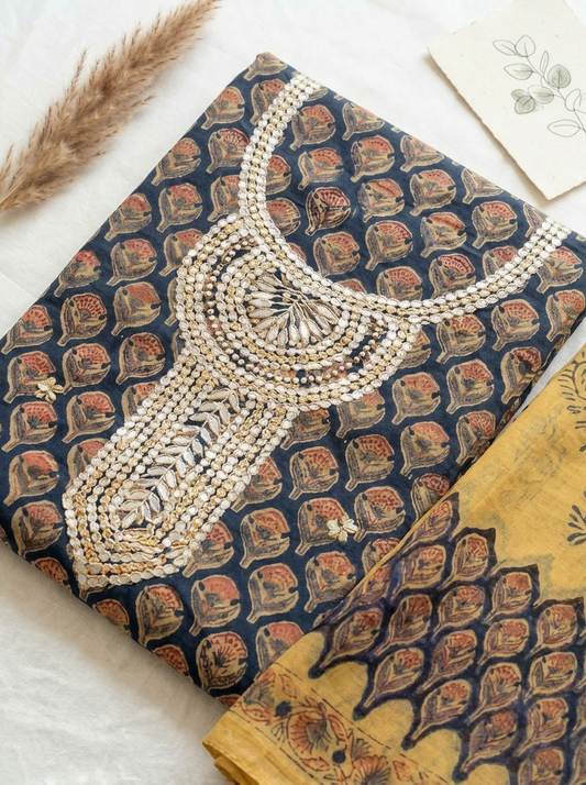 Premium Embroidered Cotton Block Printed Unstitched Suit Set (Copy)