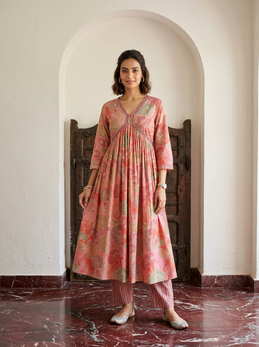 Pink Muslin kurta pant set