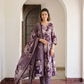 Purple Muslin Suit Set With Cotton Dupatta