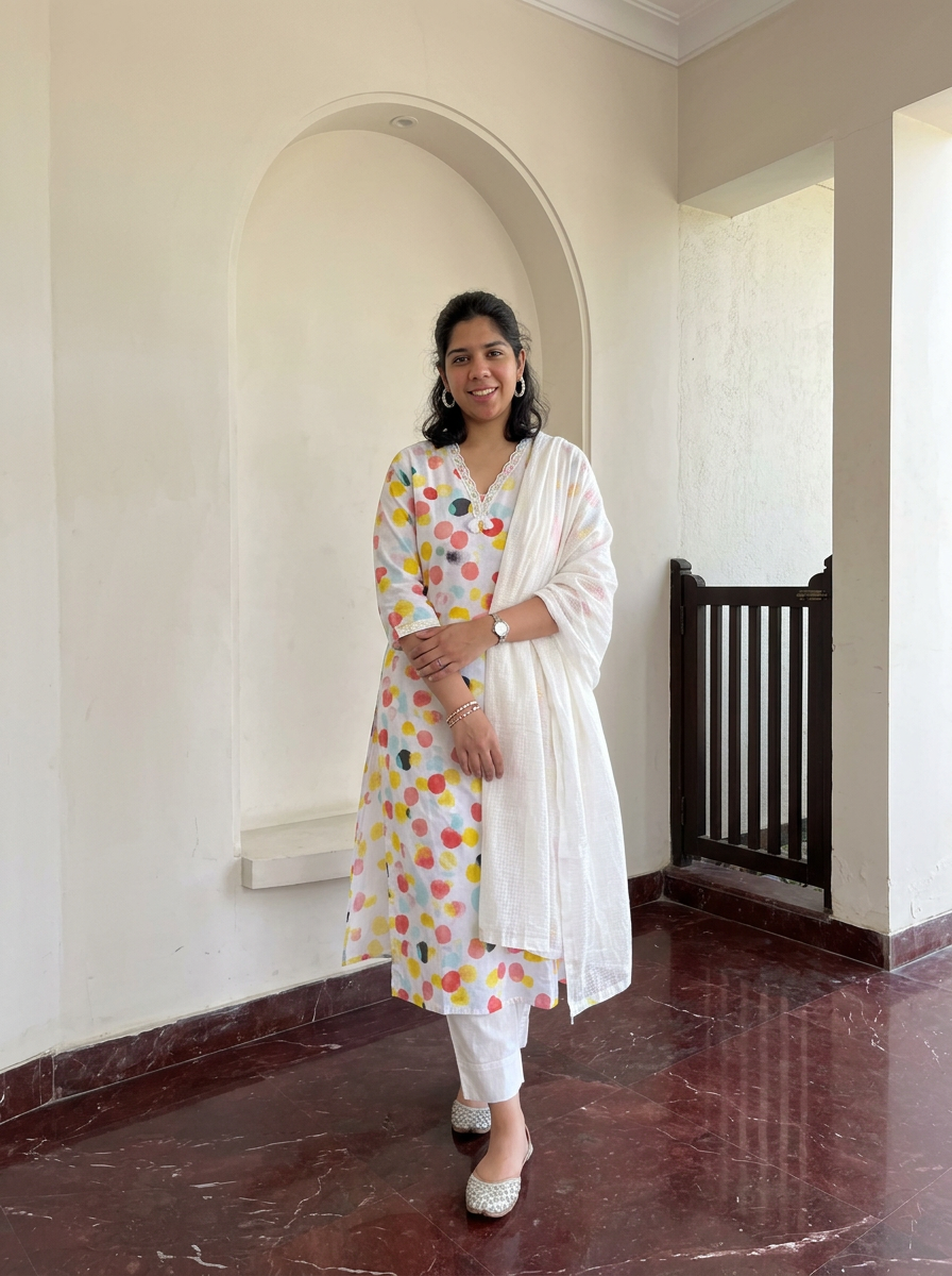 Polka Dots Mul Cotton Suit Set