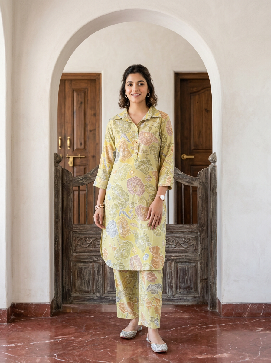 Green Floral Muslin Co-ord Set