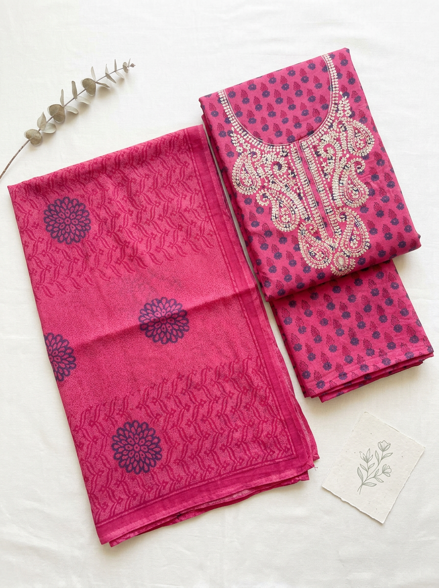 Gotta Patti Cotton Block Printed Unstitched Suit Set
