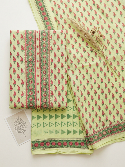 Embroidered Cotton Block Printed Unstitched Suit Set