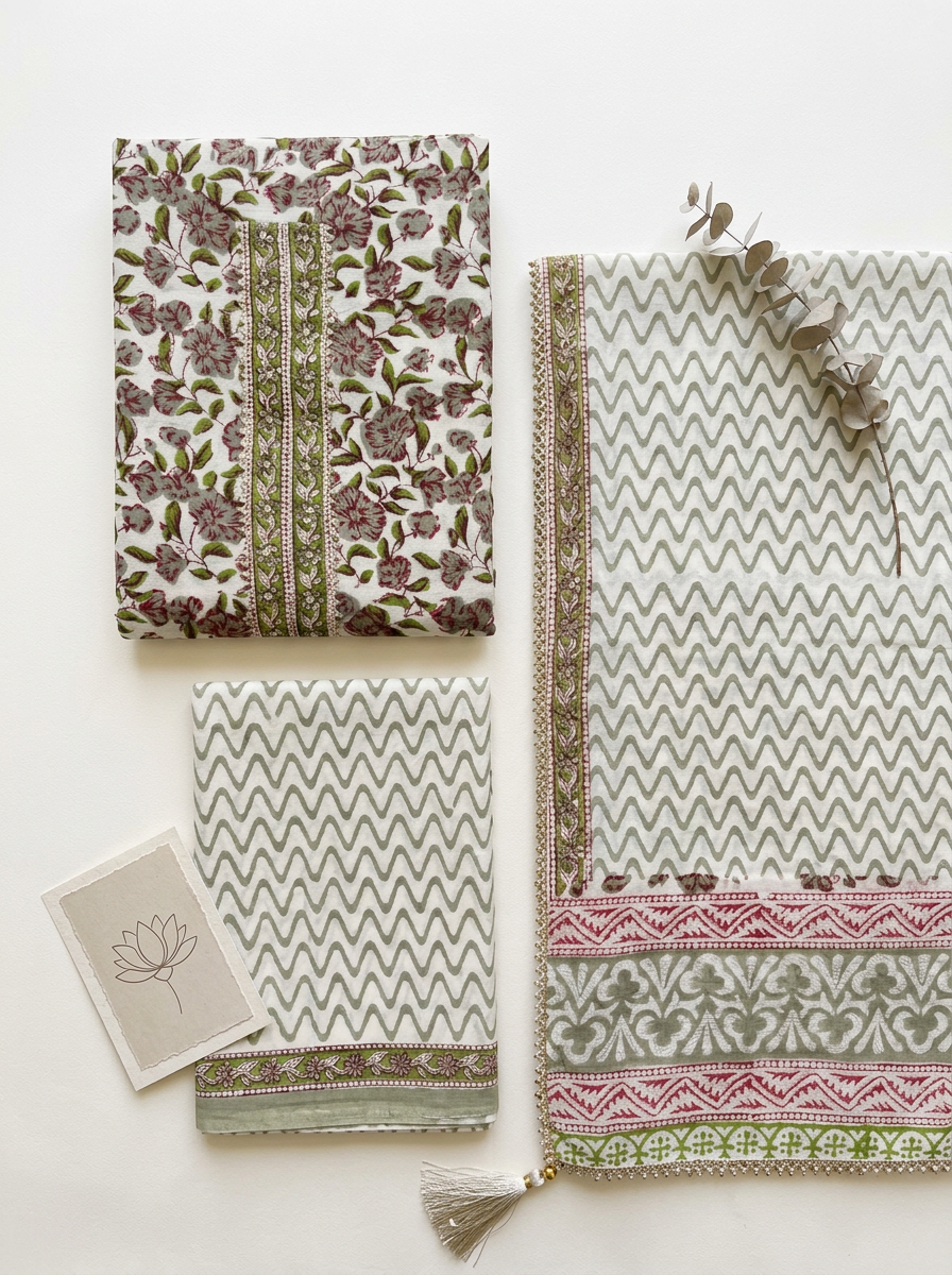 Embroidered Cotton Block Printed Unstitched Suit Set