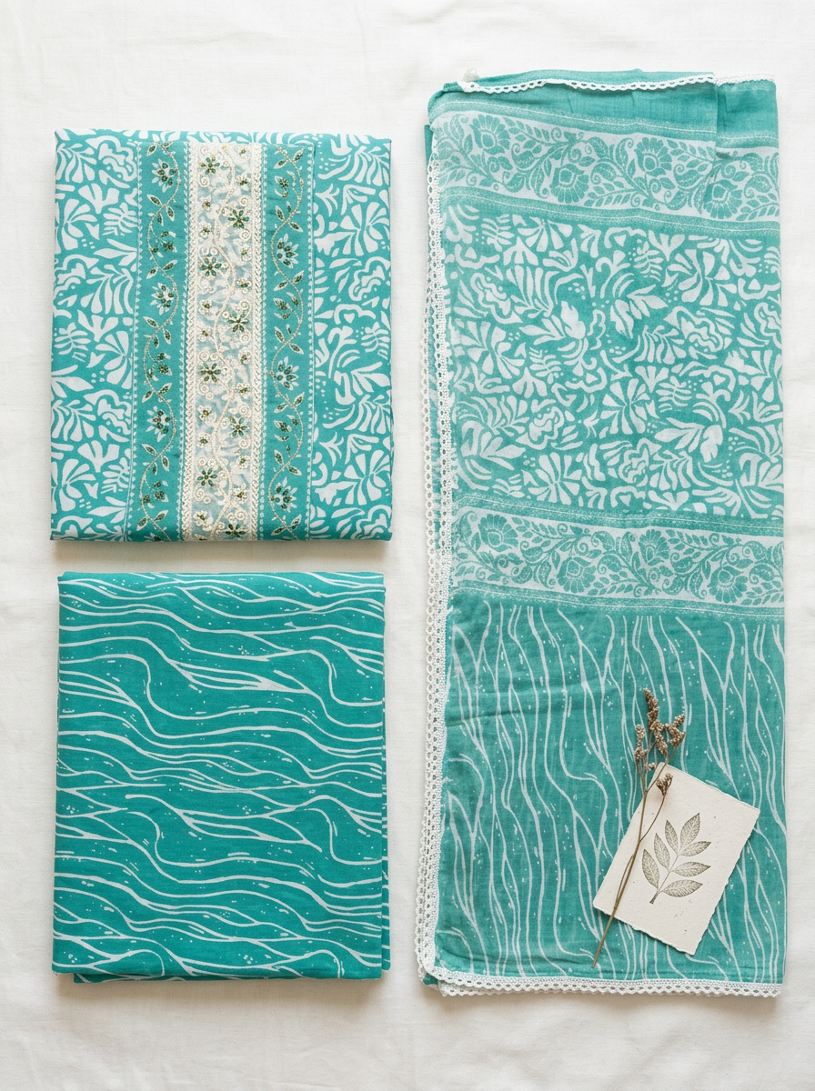 Embroidered Cotton Block Printed Unstitched Suit Set