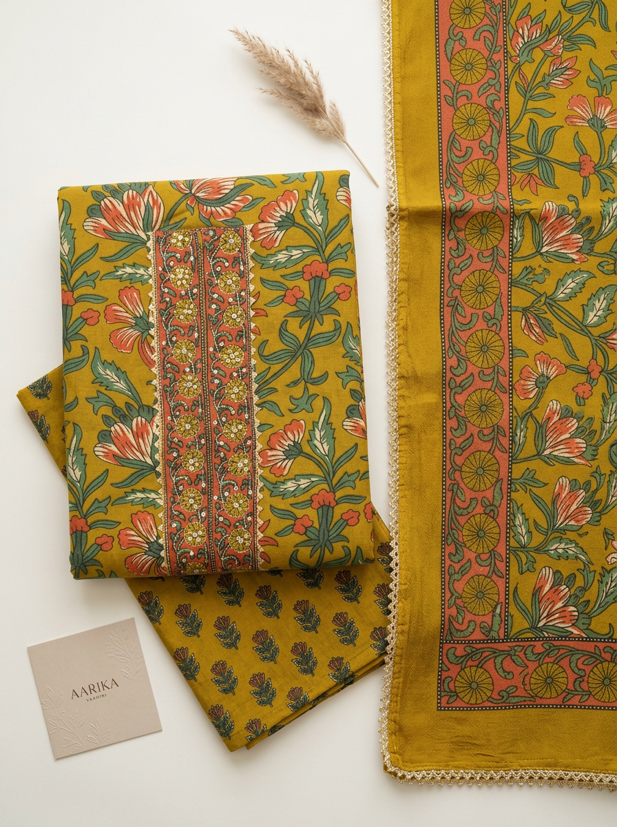 Embroidered Cotton Block Printed Unstitched Suit Set