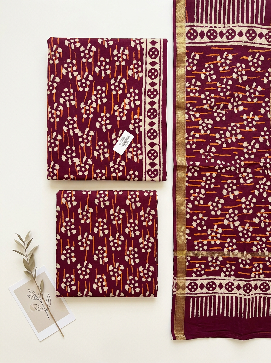 Cotton Block Printed Unstitched Suit Set