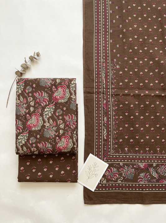 Cotton Block Printed Unstitched Suit Set