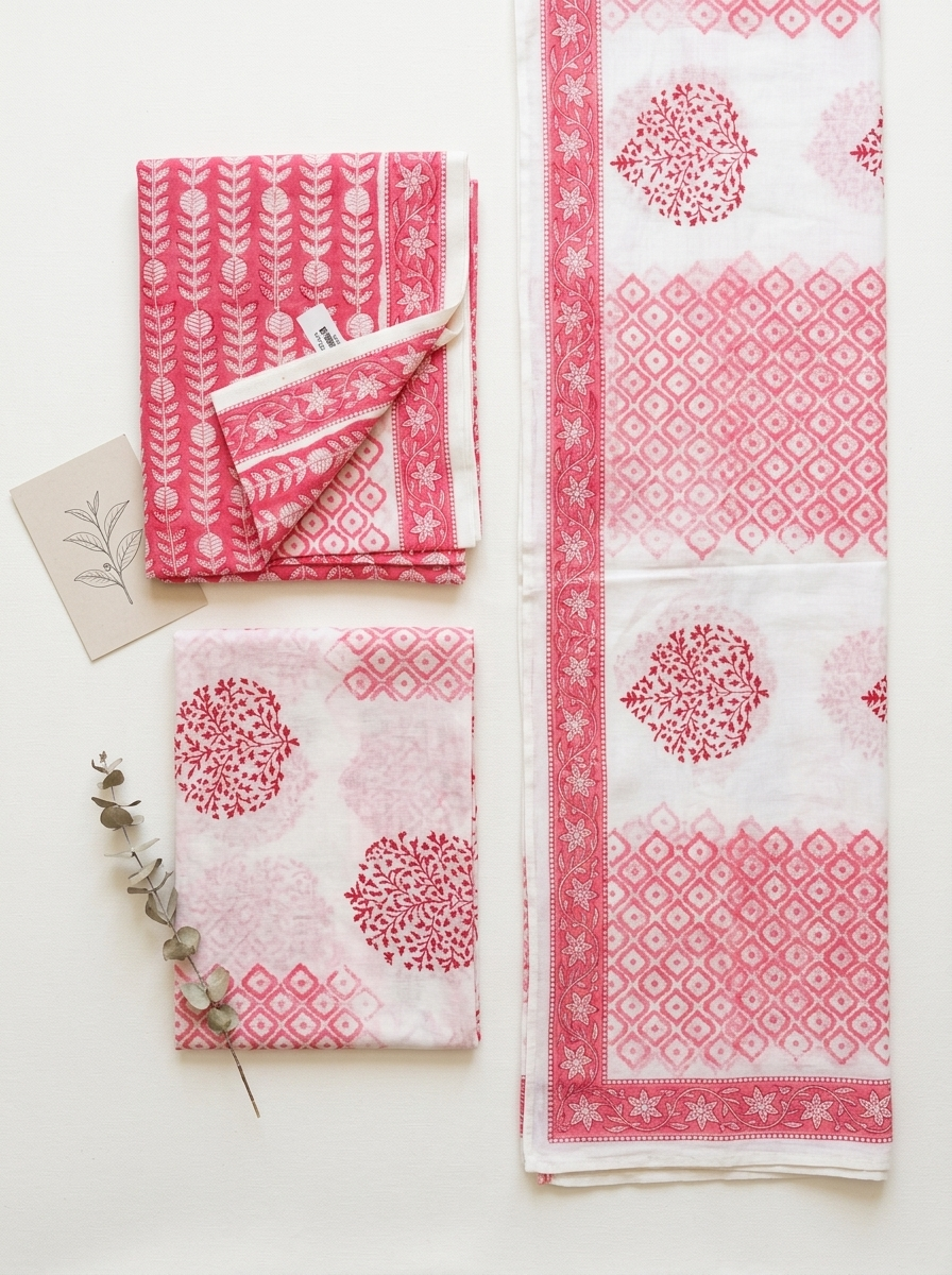 Cotton Block Printed Unstitched Suit Set