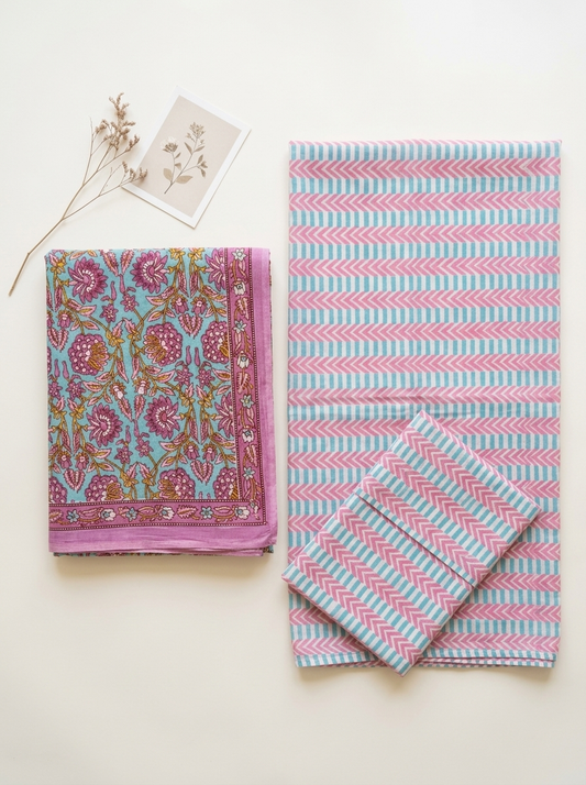 Cotton Block Printed Chiffon Dupatta Unstitched Suit Set