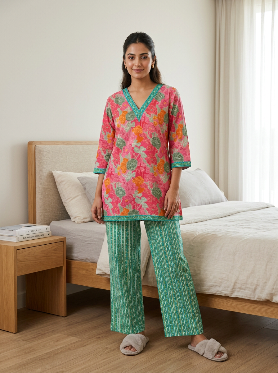 Pink Printed Cotton Co-ord Set