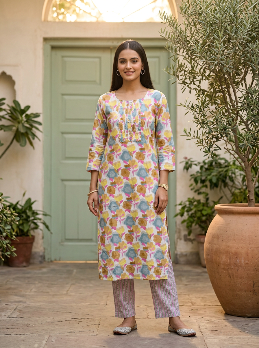 Printed Cotton Kurta Set (Set of 2 Colorways)