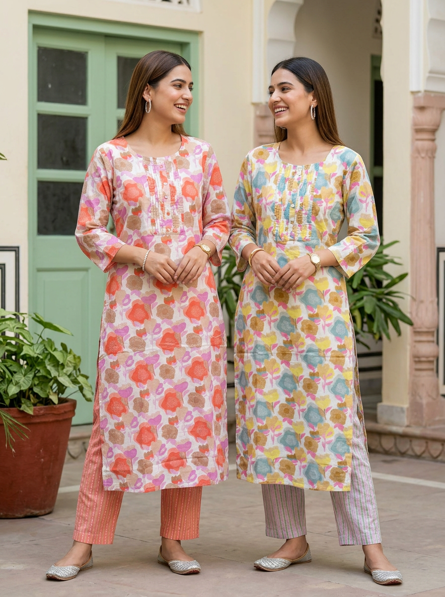 Printed Cotton Kurta Set (Set of 2 Colorways)