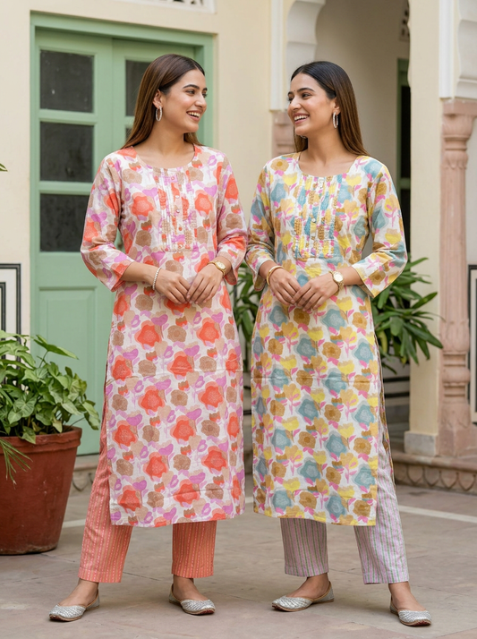 Printed Cotton Kurta Set (Set of 2 Colorways)