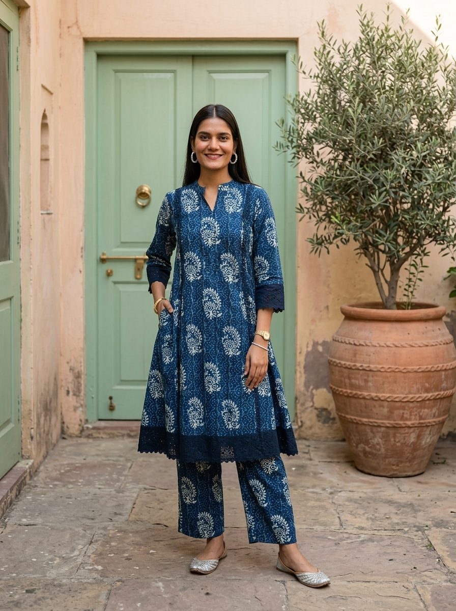 Indigo Printed Cotton Co-ord Set