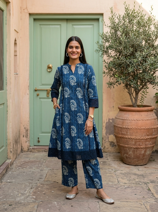 Indigo Printed Cotton Co-ord Set