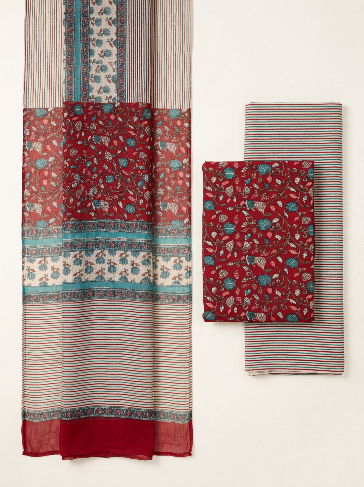 Cotton Block Printed Chiffon Dupatta Unstitched Suit Set