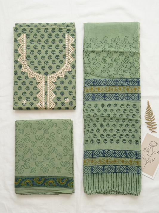 Gota Patti Cotton Block Printed Unstitched Suit Set