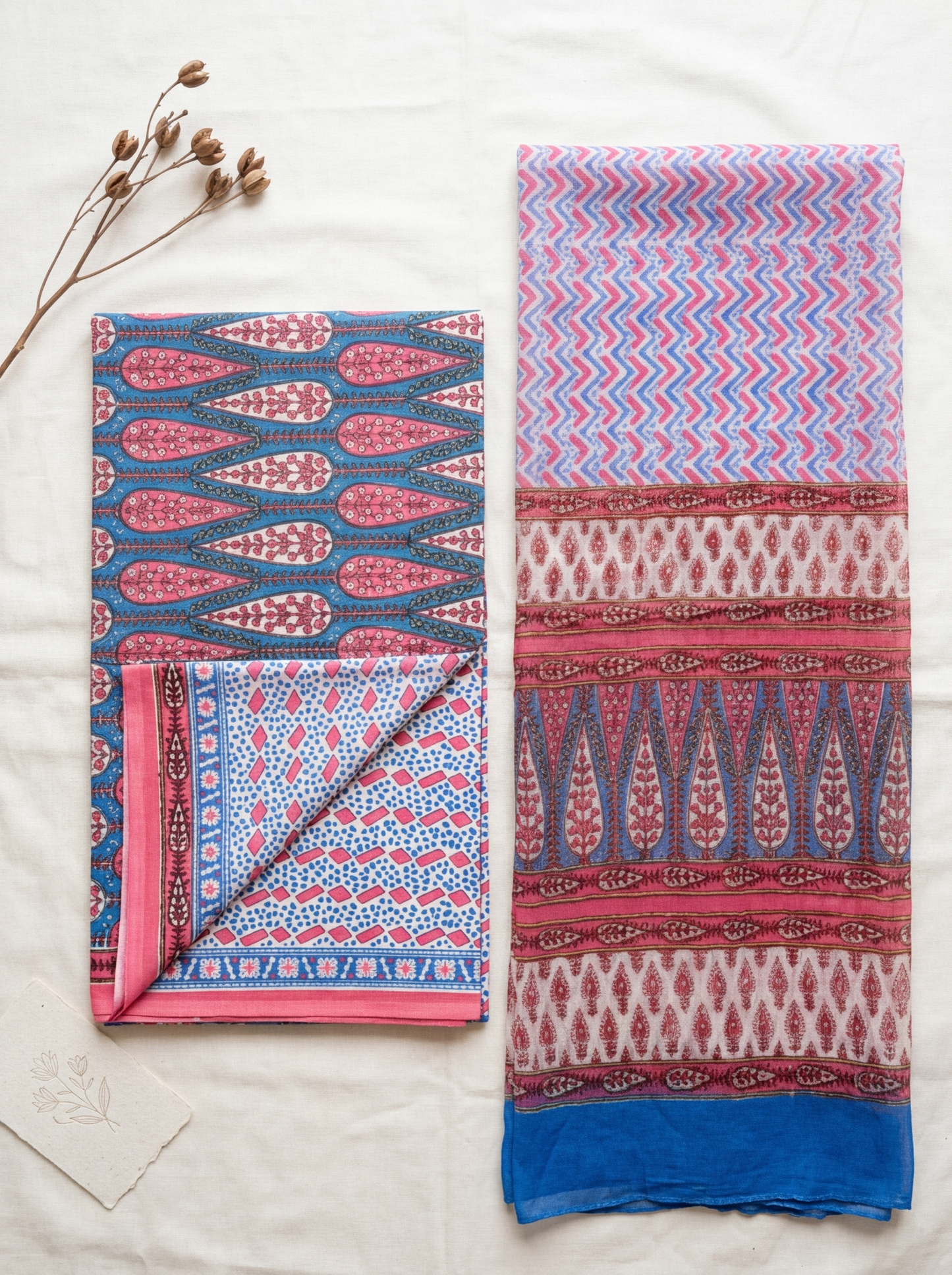 Cotton Block Printed Chiffon Dupatta Unstitched Suit Set