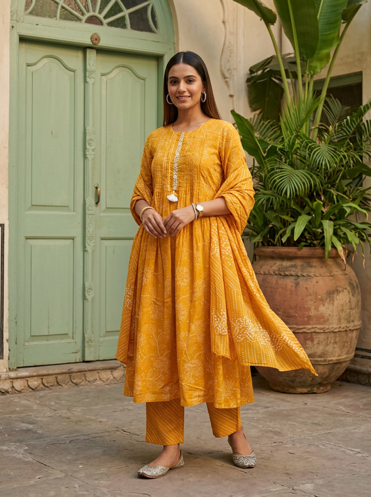 Bandhani Cotton Suit Set