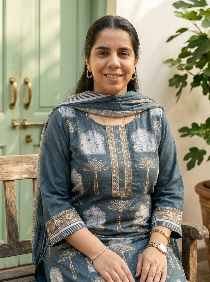 Cotton Linen Printed Kurta Set with Dupatta