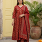 Cotton Anarkali with Handwork and Schiffly Dupatta.