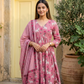 Cotton Pichwai Block Printed Anarkali Kurta with Cotton Dupatta.