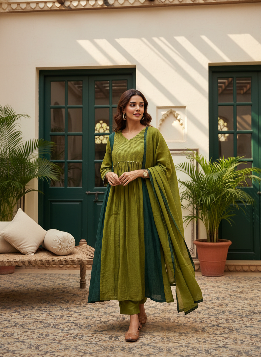 Mulchanderi A-Line 3-Piece Set with Lining