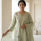 Mul Chanderi Floral Kurta Set with Delicate Embroidery (Mint Green)